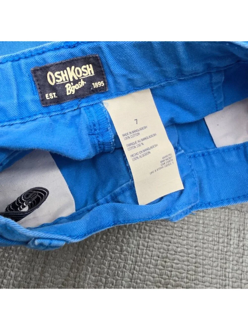 Boy's OshKosh B'gosh Blue Shorts Adjustable Waist 100% Cotton Size 7 Chino
